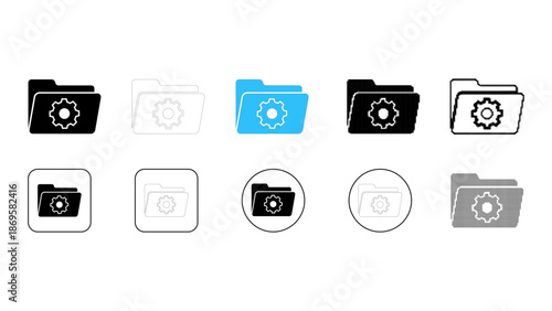Folder settings icon set for file management system in solid line dot pixelated colourful style for software interface d