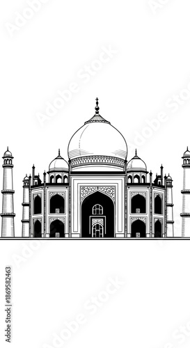 Ornate Graphic Silhouette of the Breathtaking Taj Mahal in Agra India. svg.