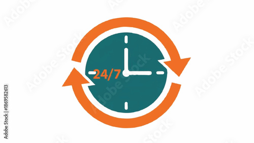 24-7 Service Clock Icon with Circular Arrows.