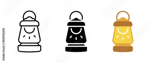 Vintage lantern icon. Old style portable lamp for outdoor lighting. Retro lantern symbol for camping, travel, survival and decoration.