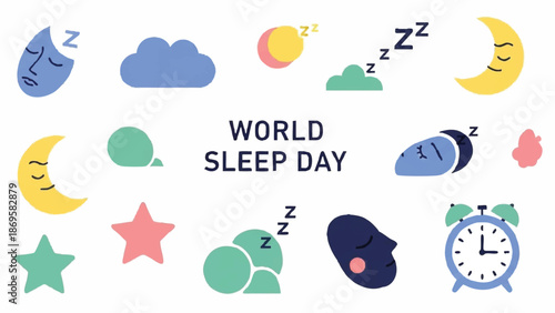 World Sleep Day Celebration with Sleepy Icons and Symbols.