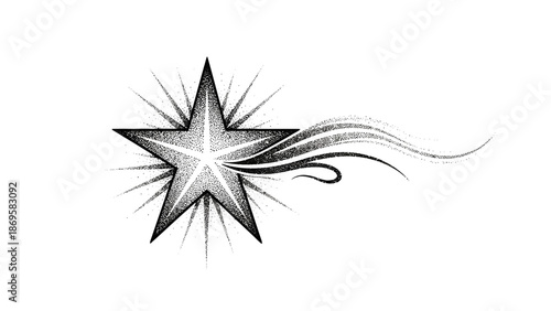 Radiant Stippled Star of Bethlehem Tattoo Design with Dotwork Glow and Wispy Tail. svg.