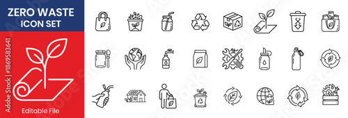 Zero Waste Recycling And Sustainability Thin Line Icons