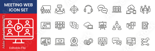 Business Meeting Teamwork And Conference Thin Line Icons