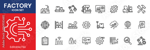 Factory And Industrial Manufacturing Production Thin Line Icons