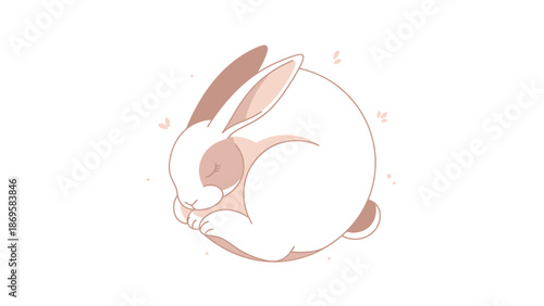 Cute cartoon bunny sleeping peacefully with hearts