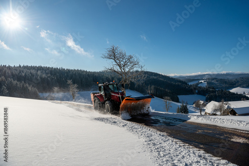 Fotografia Snow plowing a mountain road in the Black Forest, Germany
