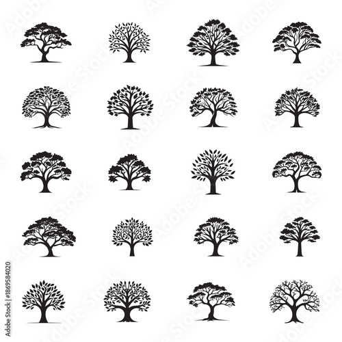 Tree set silhouette isolated on white background. Vector illustration for your design.