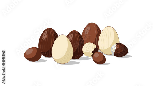 Assorted chocolate Easter eggs in brown and beige hues