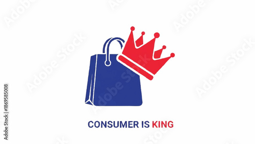 Blue shopping bag with red crown symbolizing consumer is king.