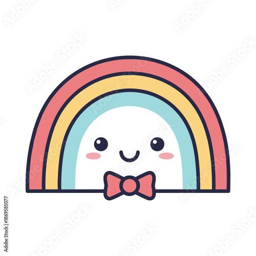 Cute Rainbow Character with Bow Tie Illustration