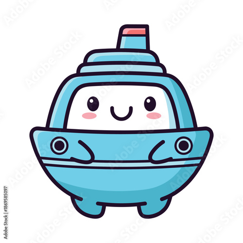 Cute Cartoon Character in Blue Submarine Illustration
