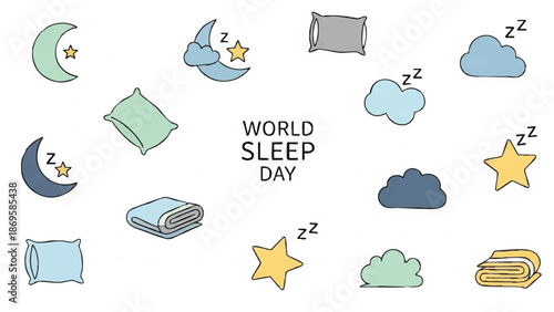 World Sleep Day Celebration with Cute Sleep Icons.