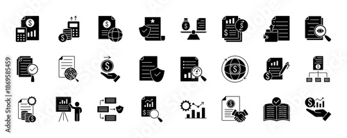 IFRS icon set collection in outline style. icon pack contain accounting, standard, financial, reporting, statement, balance, presentation, asset, liability, equity and more. EPS 10
