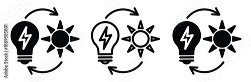 Innovative energy cycle icons with light bulbs and sun symbols,Save energy symbol. Light bulb with a energy icon 