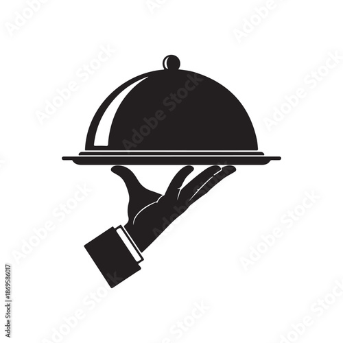 Waiter serving dish with cover Vector, illustration