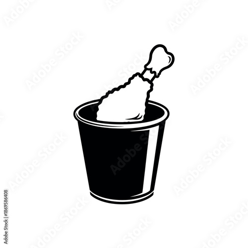 Fried Chicken Drumstick And Bucket Stencil Icon