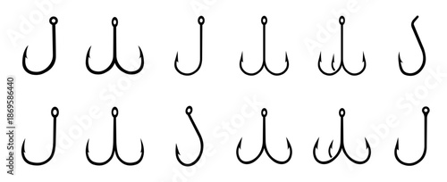 Fishing hooks. Set of fishing hooks vector illustration. Hook vector icons. Fish symbol or logo.