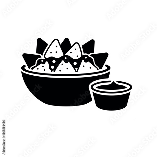 Nachos Bowl With Dipping Sauce Cup Stencil Icon