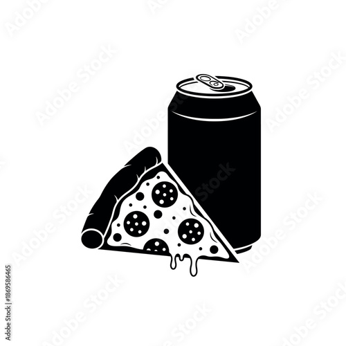 Pizza Slice And Soda Can Fast Food Stencil Icon