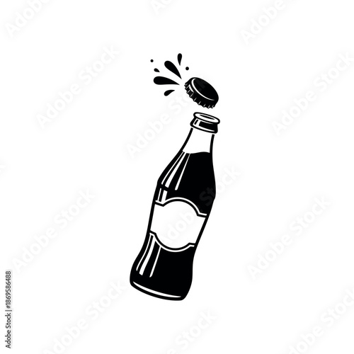 Soda Bottle With Flying Cap Stencil Vector Icon