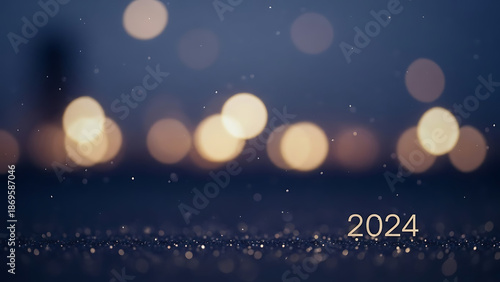 New year 2024 celebration background with bokeh lights and glittering particles