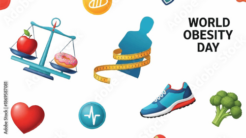 World Obesity Day Health Awareness Icons and Symbols.