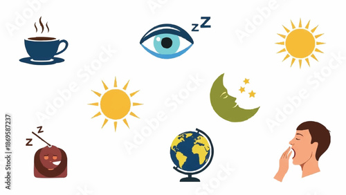 Collection of Icons Representing Sleep Wakefulness and Daily Cycles.