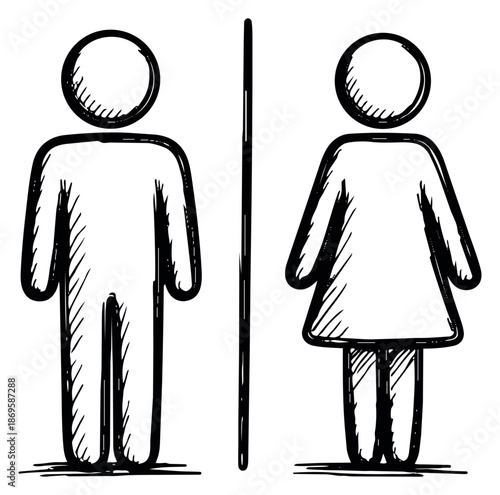Hand drawn line art gender icons set featuring male and female figures for public restrooms and facilities