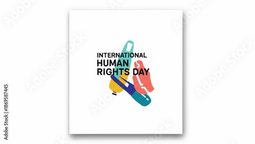 International Human Rights Day graphic with abstract colorful shapes.