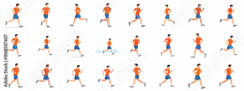 Running Man Sprite Sheet: A Collection of Illustrations Depicting Various Phases of Jogging and Sprinting for Animation and Fitness Graphics.
