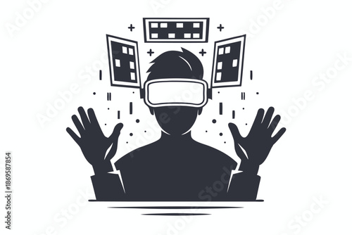 Virtual Reality Hacker Profile Silhouette for Metaverse and Futuristic Technology Illustration