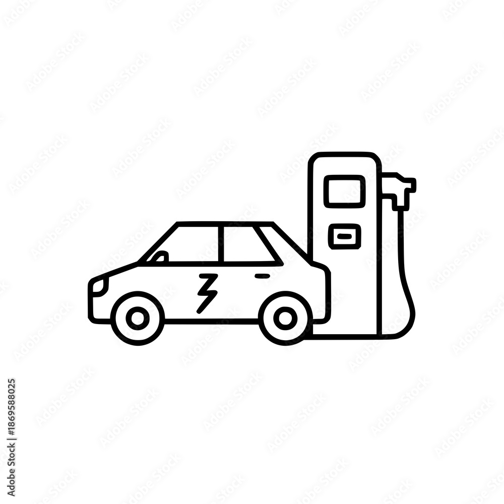 Fototapeta premium Minimal electric vehicle charging station vector icon EPS 10