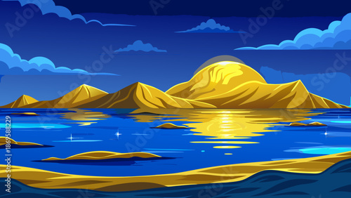 Serene mountain landscape with calm water reflection Vector