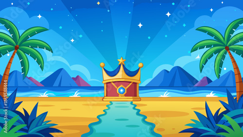 Tropical island with crown and palm trees Vector