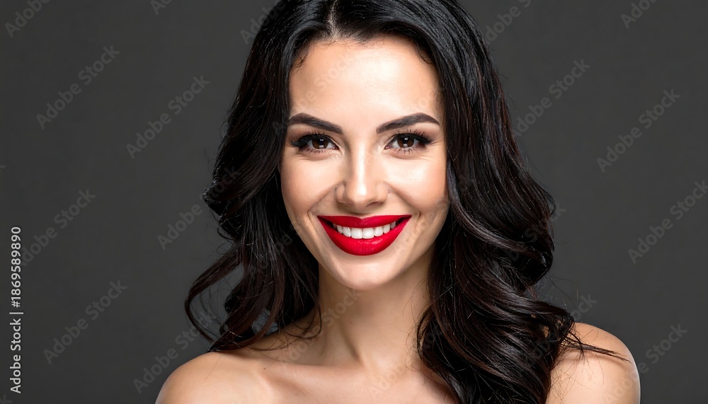 Fototapeta premium Woman with beautiful smile and red lips