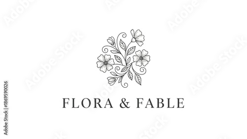 Elegant Floral Design with Flora  Fable Text on White Background.