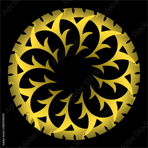 A luminous golden ring unfolds with rhythmic elegance, symbolizing cycles, strength, unity, and infinite motion glowing against profound darkness.