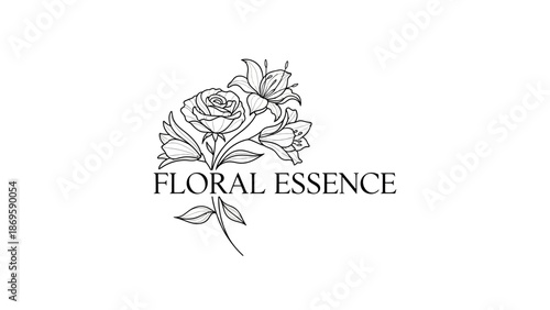 Elegant Floral Essence Logo Design with Delicate Line Art Flowers.