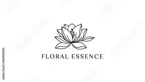 Elegant Floral Essence Logo Design with Hand Drawn Lotus Flower.