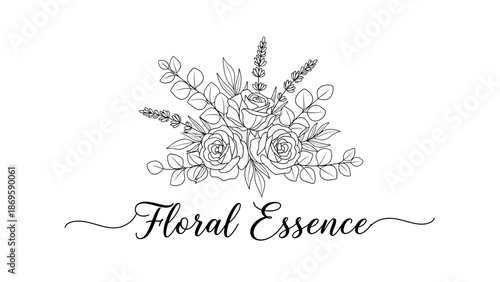 Elegant Floral Essence Logo Design with Hand Drawn Botanical Elements.