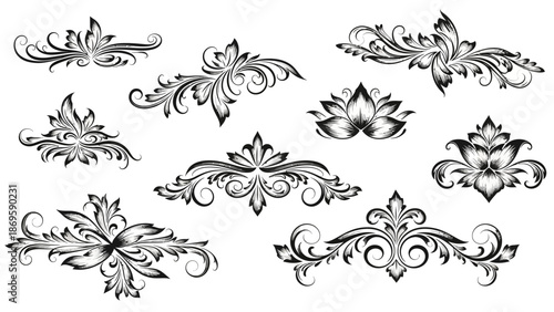 Elegant Floral Swirls and Ornate Decorative Elements Collection.