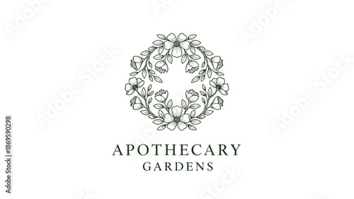 Elegant Floral Wreath Logo for Apothecary Gardens Brand.