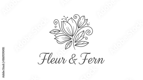 Elegant Hand Drawn Floral Logo Design for Fleur  Fern Brand.