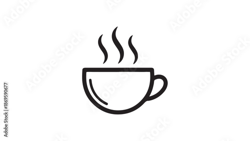 Minimalist Black Outline Hot Coffee Cup Icon with Steam