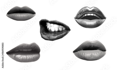 Cuadro en lienzo PNG image of Collection of five stylized, vintage halftone art mouth and lip ill
