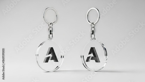 Two Circular Acrylic Keychains with Letter A Design, Studio Mockup