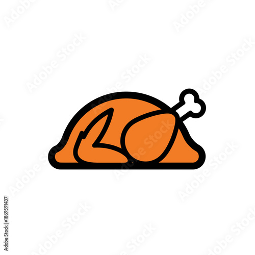 Cartoon roasted chicken with a drumstick on a white background  