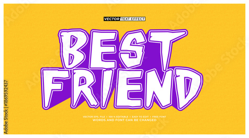 Best Friend Playful 3D Text Effect with Purple and White Vector Typography on Yellow Background
