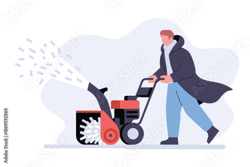 Man Operating Snow Blower in Winter, winter maintenance concept